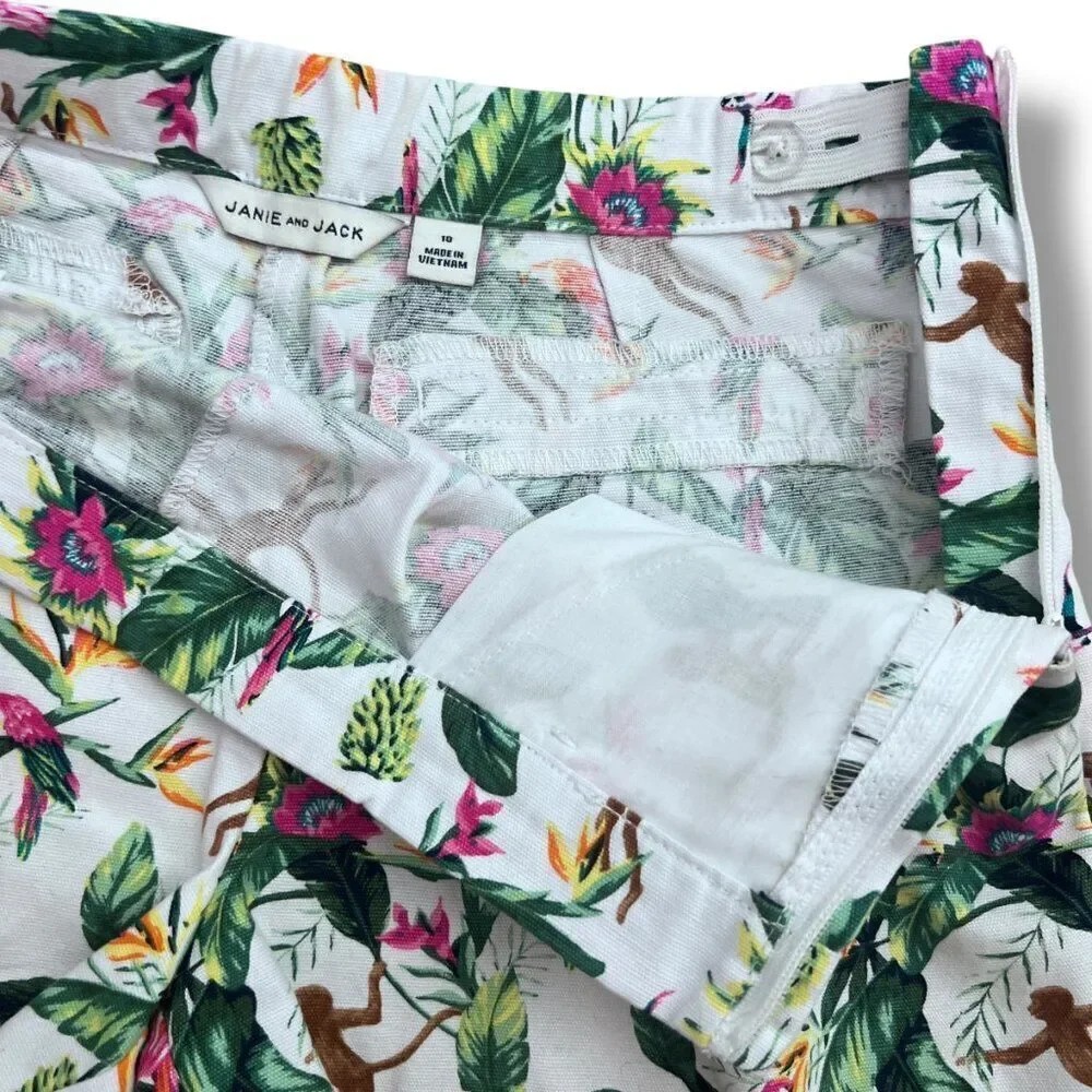 Janie and Jack Girls Tropical Jungle Canvas Short Size 10
